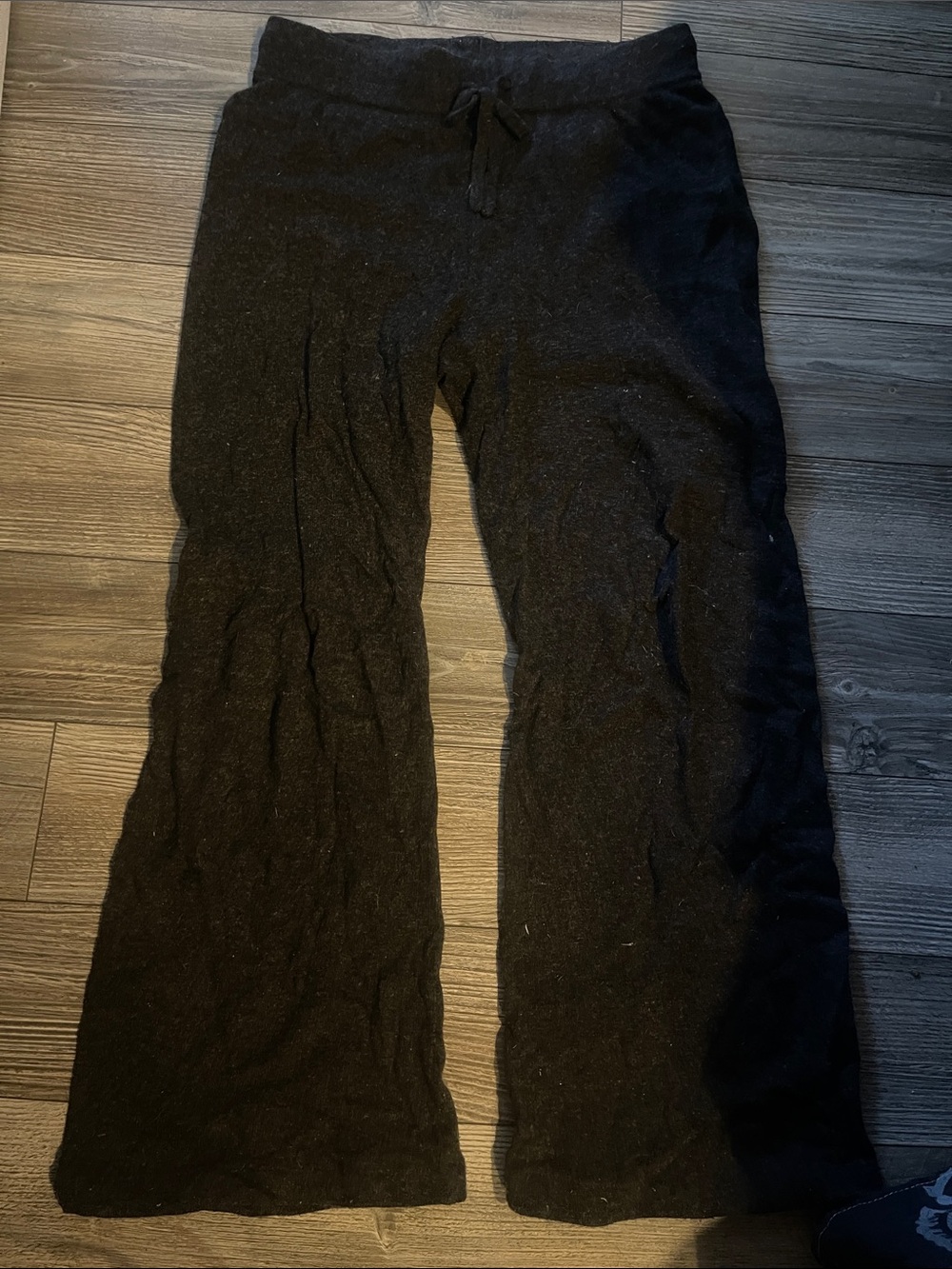 Women's Black Wide-Leg Wool Drawstring Sweatpants